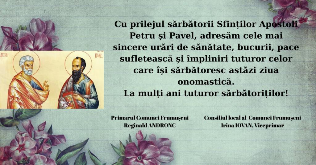 La mulți ani de Sfinții Apostoli Petru și Pavel!